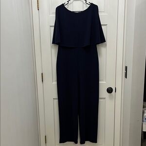 Connected Apparel Navy Blue Stretchy Flowy Versatile Jumpsuit - Size 14